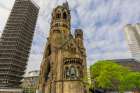 Germany, Berlin. Clock Tower. Remains of the Neo-Romanesque style, Kaiser Wilhelm Church. Art Print